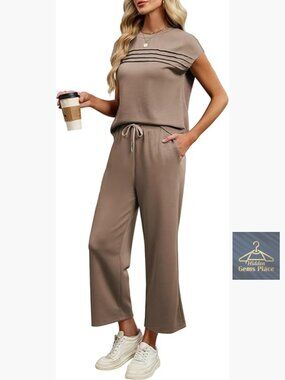 Women's 2 Piece Lounge Set - Cap Sleeve Top & Wide Leg Pants